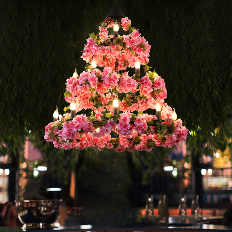 Rose rose 18 têtes CHANDELIER ÉCLAINE