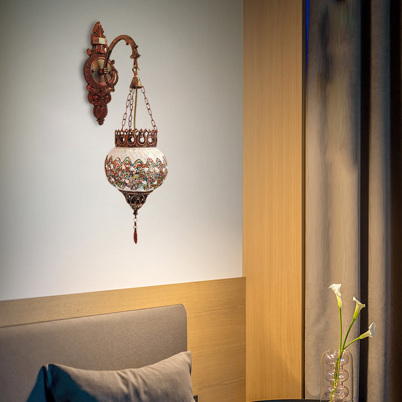 1 Bulb Global Wall Sconce Decorative Copper Stained Glass Wall Light Fixture for Living Room