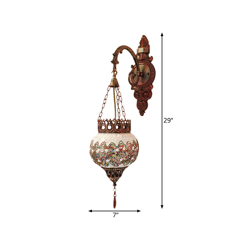 1 Bulb Global Wall Sconce Decorative Copper Stained Glass Wall Light Fixture for Living Room