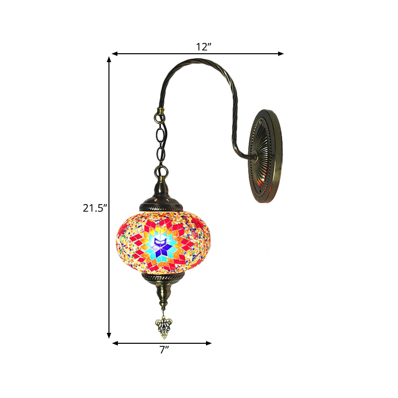 Sphere Cut Glass Wall Lamp Decorative 1 Bulb Living Room Wall Light Fixture in Red/Red and Blue