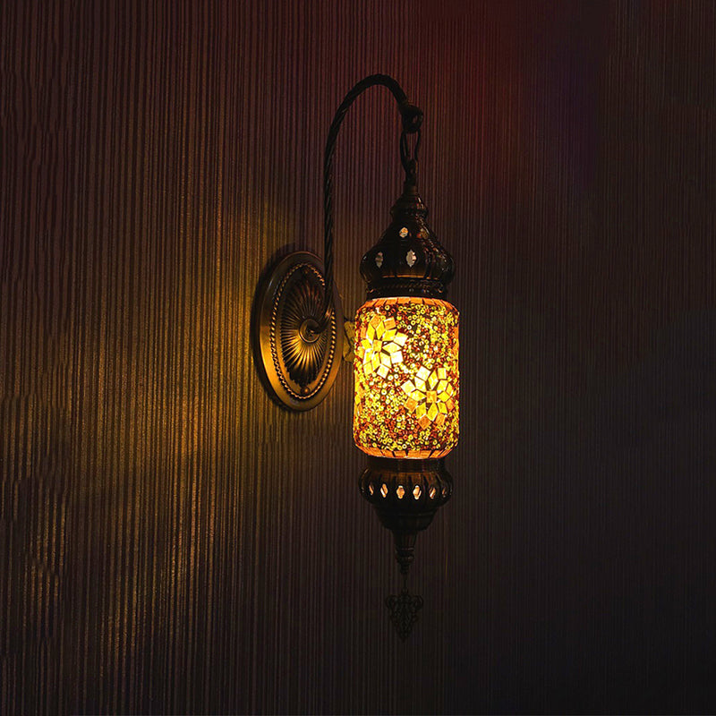 Buntglaszylinder Schachgang Licht marokkanische 1 Kopfschlafzimmer Wandhalterung in Lila/Gold/Rosenrot