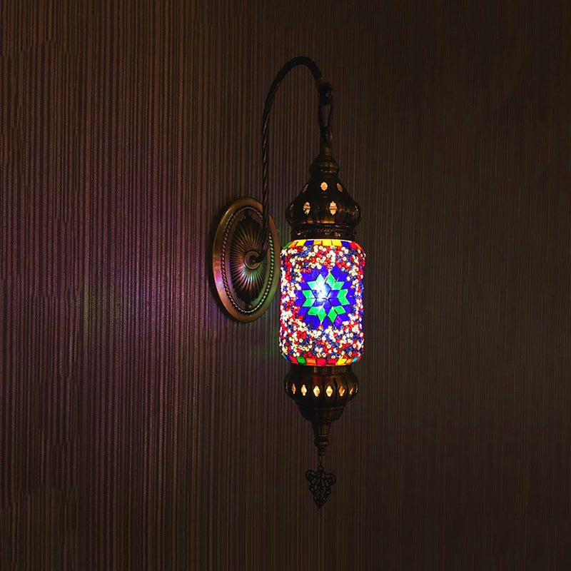 Buntglaszylinder Schachgang Licht marokkanische 1 Kopfschlafzimmer Wandhalterung in Lila/Gold/Rosenrot