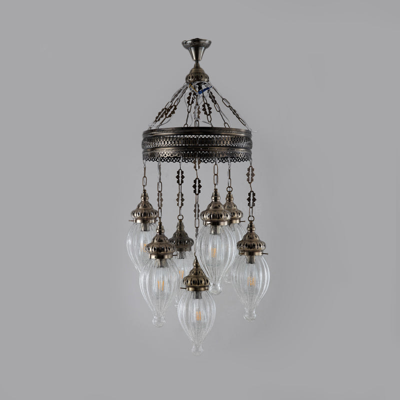Black 7 Heads Chandelier Traditional Clear Prismatic Glass Teardrop Hanging Ceiling Light