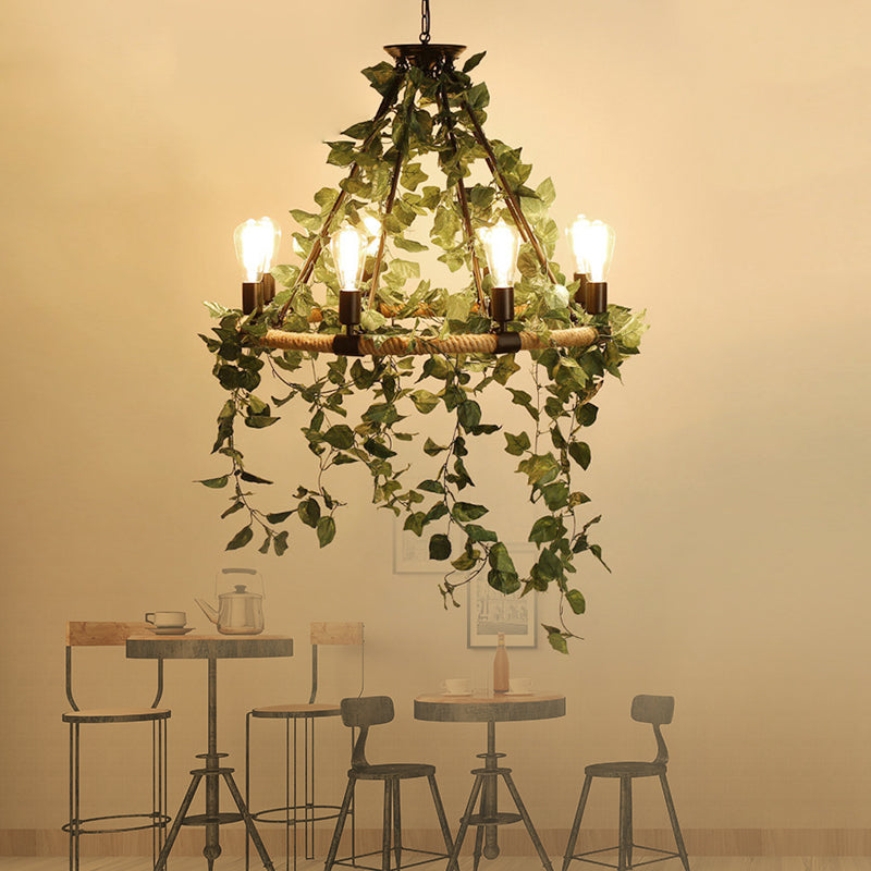 Verde 6/8/14 Heads Sospension Light Industrial Metal Round Lampella con decorazione delle piante