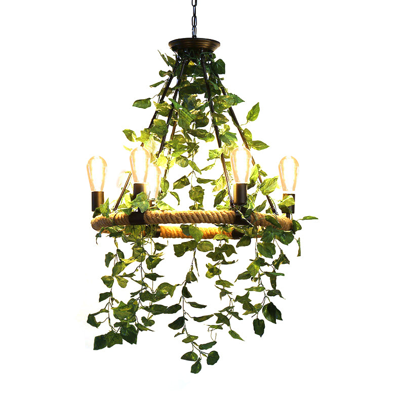 Verde 6/8/14 Heads Sospension Light Industrial Metal Round Lampella con decorazione delle piante