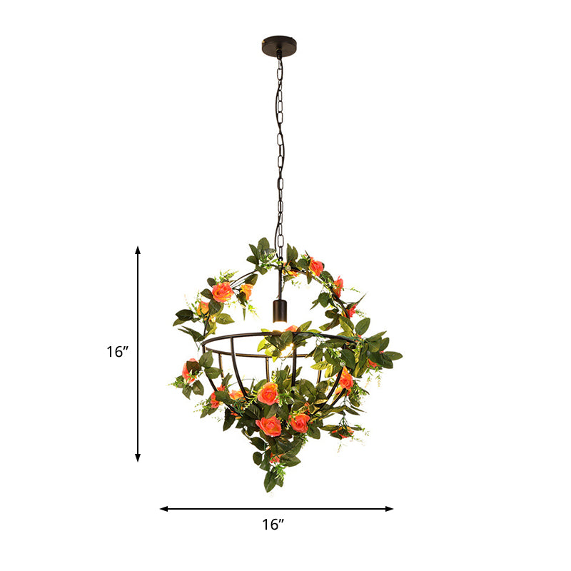 1 bulbo de metal colgante lámpara de luz industrial restaurante verde restaurante led lámpara lámpara kit con decoración de flores