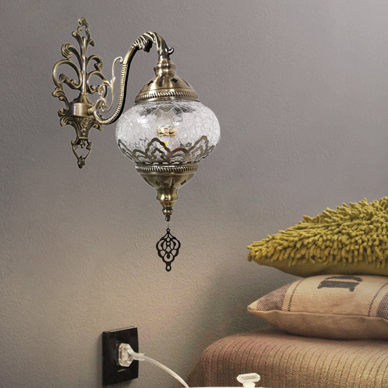 Applique boule traditionnelle, 1 ampoule, éclairage mural en métal, blanc/jaune, 5"/7" de large