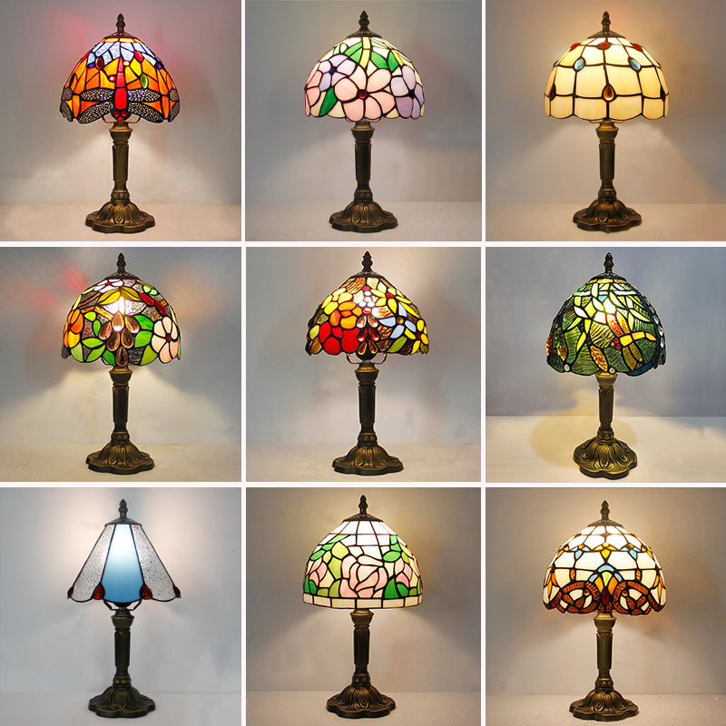 Schüssel Nachttisch Lampe Single-Bulb Buntglas Tiffany Tisch leichte Ideen für das Restaurant
