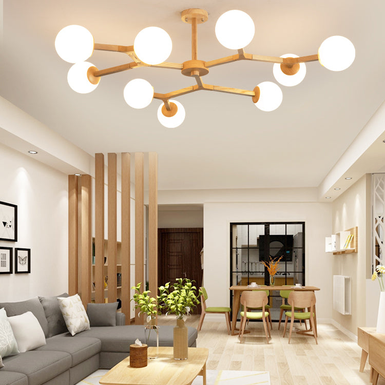 Holzkugel geformt Kronleuchter Anhänger Leicht moderne Deckenheizlicht in Holz
