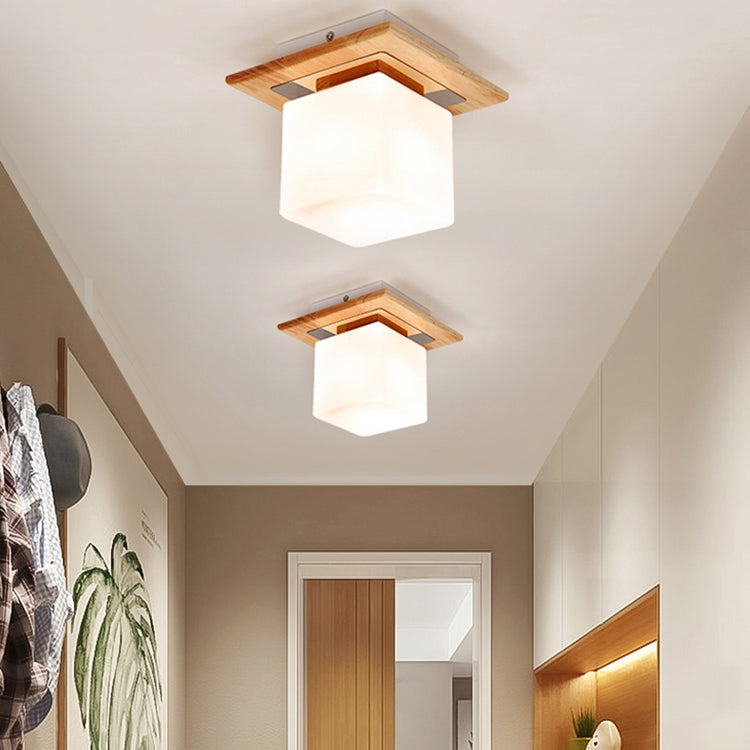 Modern Shaded Ceiling Flush Mount Light Wood Aisle Ceiling Mounted Fixture in Wood