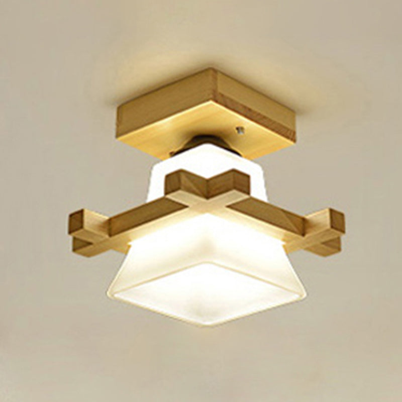 Moderne, schattige Deckeneinbauleuchte aus hellem Holz, Gang-Deckenleuchte aus Holz