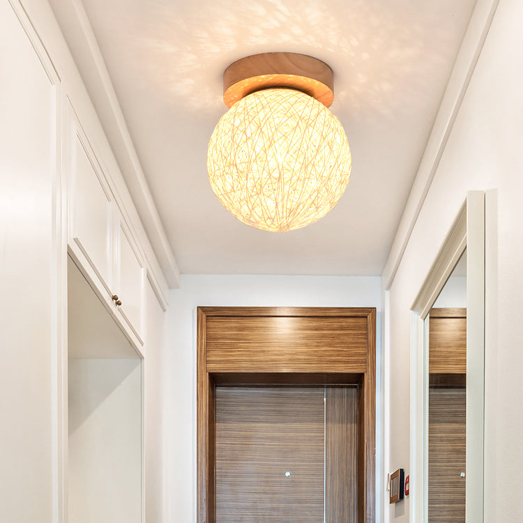 Modern Shaded Ceiling Flush Mount Light Wood Aisle Ceiling Mounted Fixture in Wood