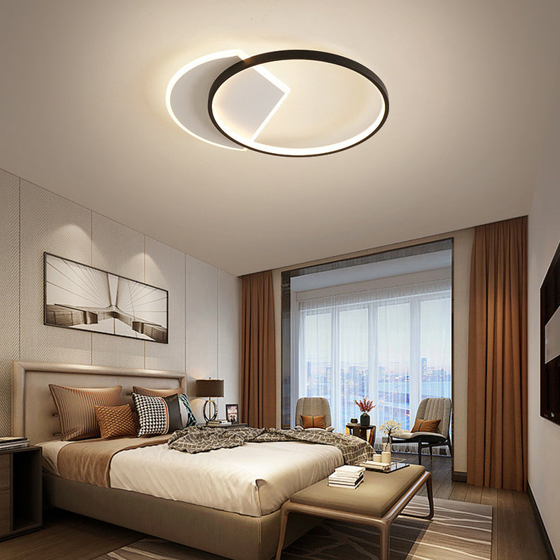 Luminaire encastré rond plafonnier de chambre à coucher LED en métal moderne, Noir et blanc
