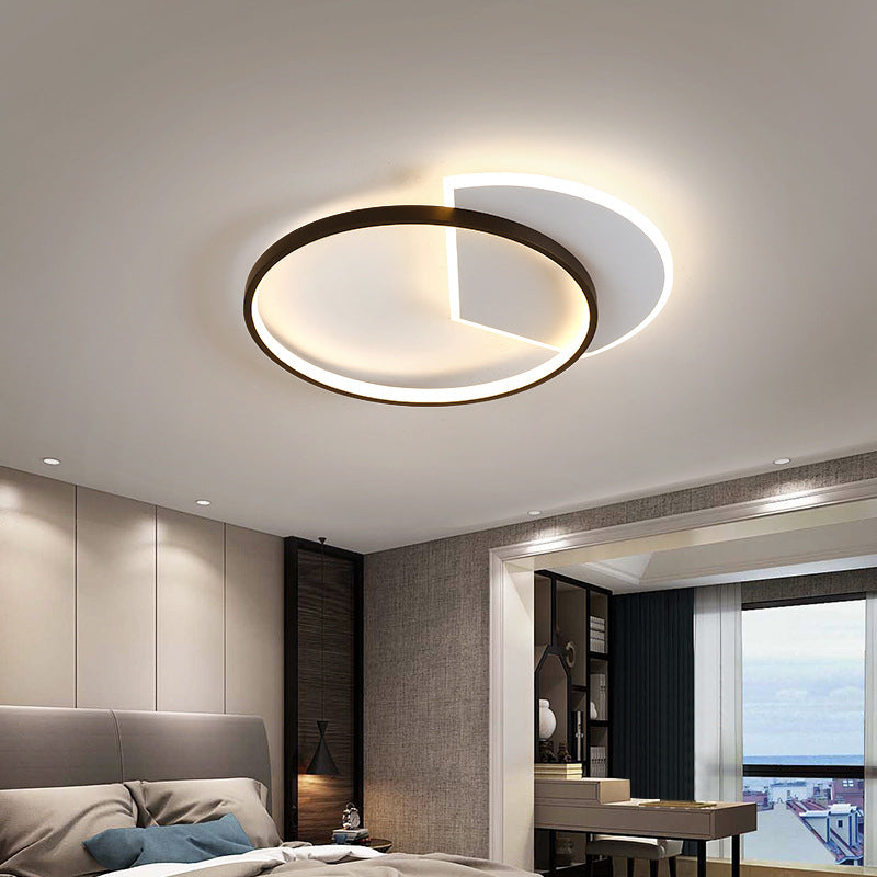 Luminaire encastré rond plafonnier de chambre à coucher LED en métal moderne, Noir et blanc