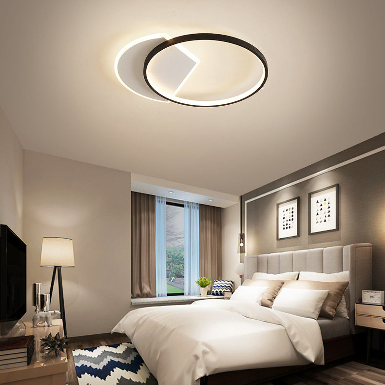 Luminaire encastré rond plafonnier de chambre à coucher LED en métal moderne, Noir et blanc