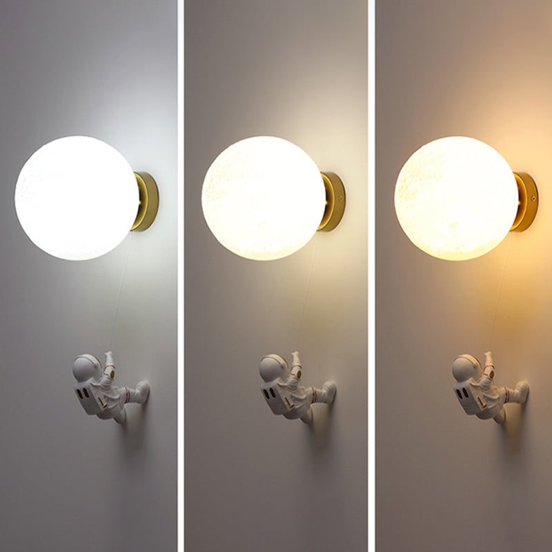 3 Color Optional Sconce Light with Orb Glass Shade Astronaut Wall Mounted Light