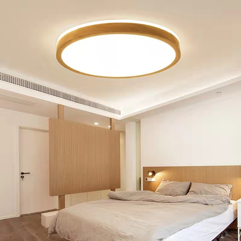 Round Flush Ceiling Light Fixture Modern 1-Light Beige Flush Mount Lamp with Acrylic Shade