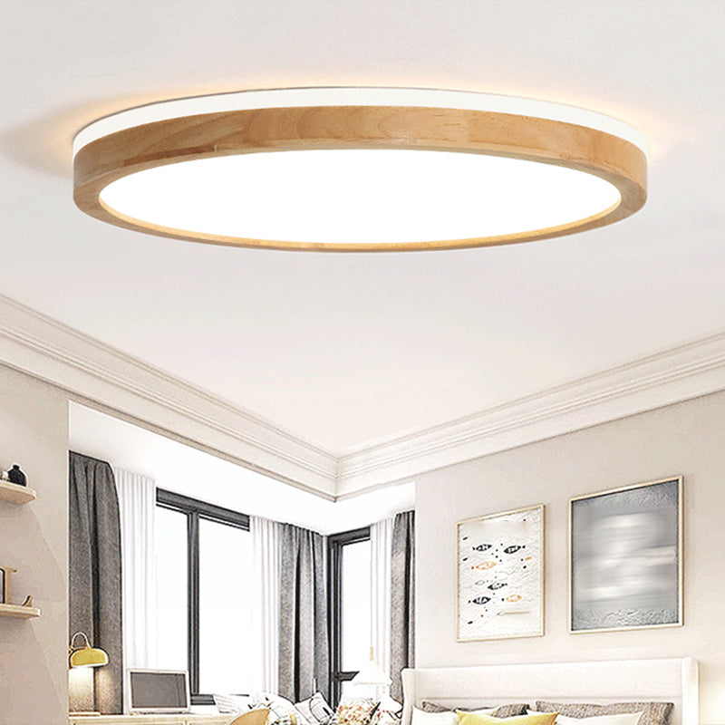 Round Flush Ceiling Light Fixture Modern 1-Light Beige Flush Mount Lamp with Acrylic Shade