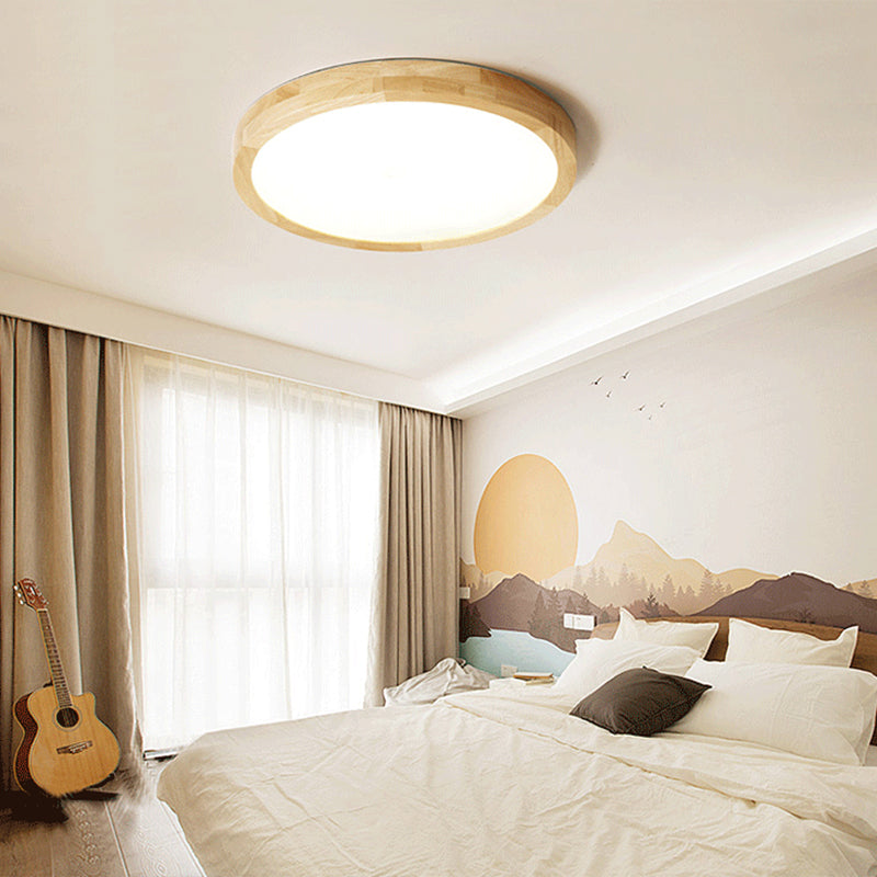 Round Flush Ceiling Light Fixture Modern 1-Light Beige Flush Mount Lamp with Acrylic Shade
