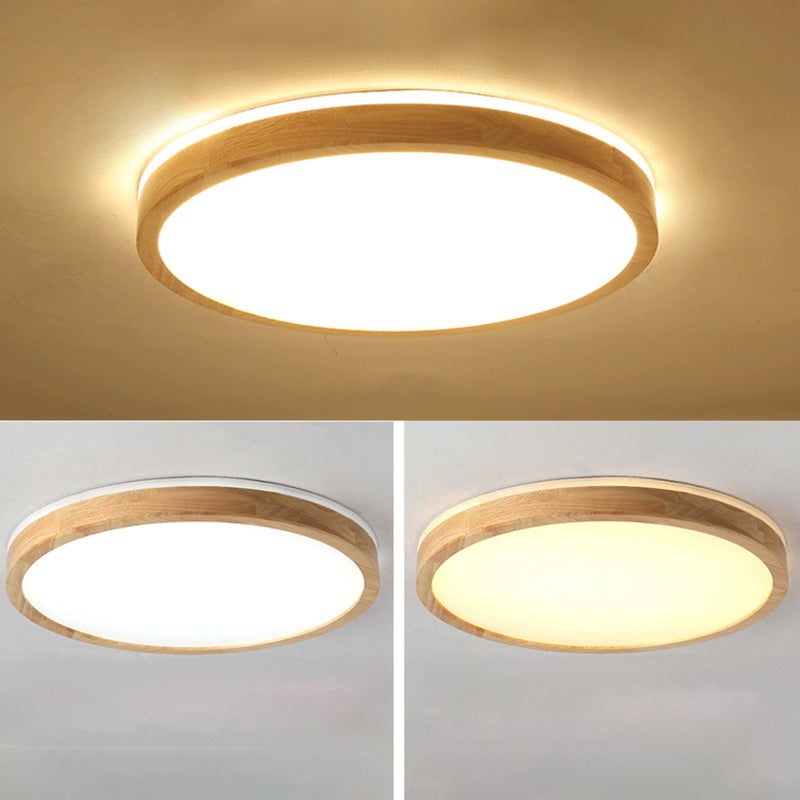 Round Flush Ceiling Light Fixture Modern 1-Light Beige Flush Mount Lamp with Acrylic Shade