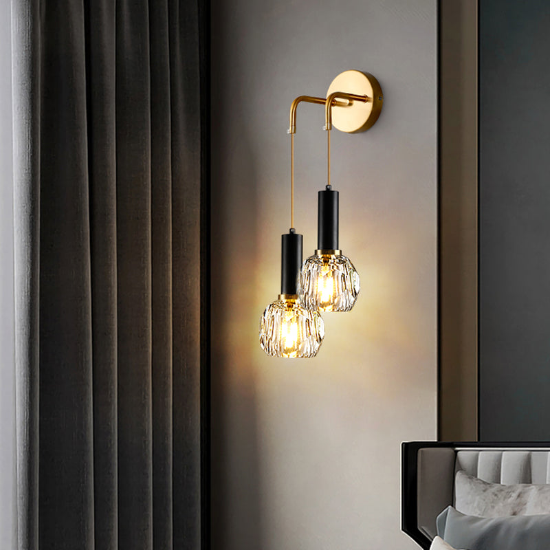 1/2 Bulbs Crystal Sconce Light in Gold Postmodern Wall Lighting Fixtures for Bedroom