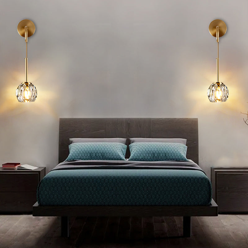 1/2 Bulbs Crystal Sconce Light in Gold Postmodern Wall Lighting Fixtures for Bedroom