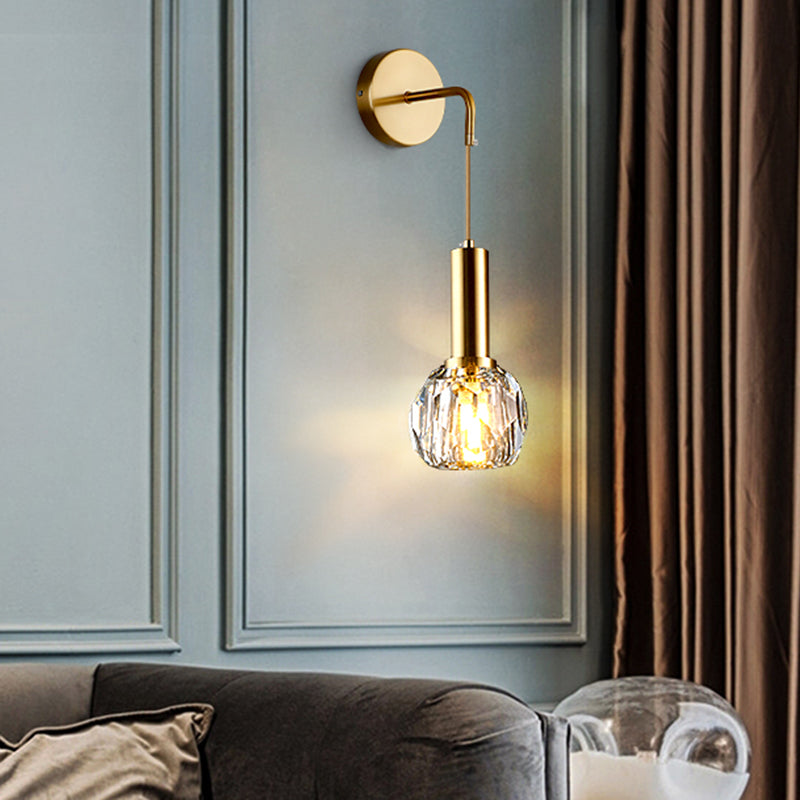 1/2 Bulbs Crystal Sconce Light in Gold Postmodern Wall Lighting Fixtures for Bedroom