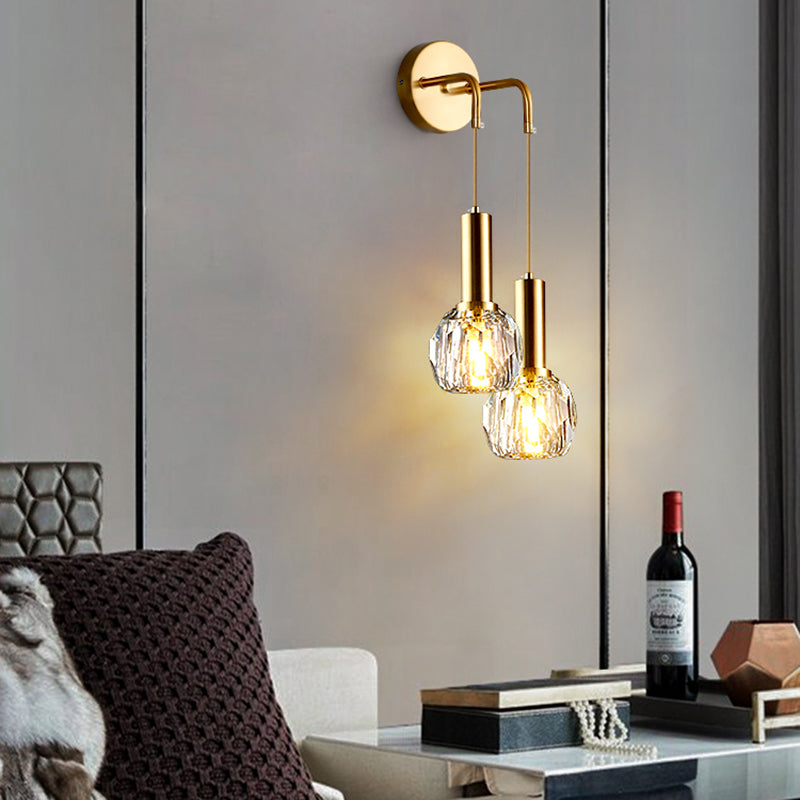 1/2 Bulbs Crystal Sconce Light in Gold Postmodern Wall Lighting Fixtures for Bedroom