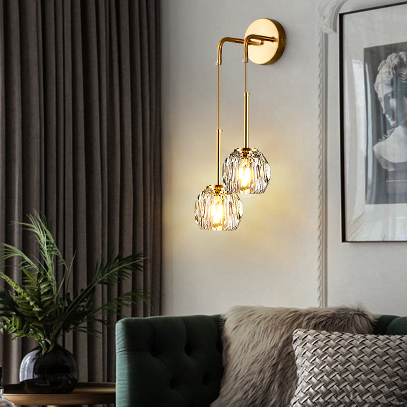 1/2 Bulbs Crystal Sconce Light in Gold Postmodern Wall Lighting Fixtures for Bedroom