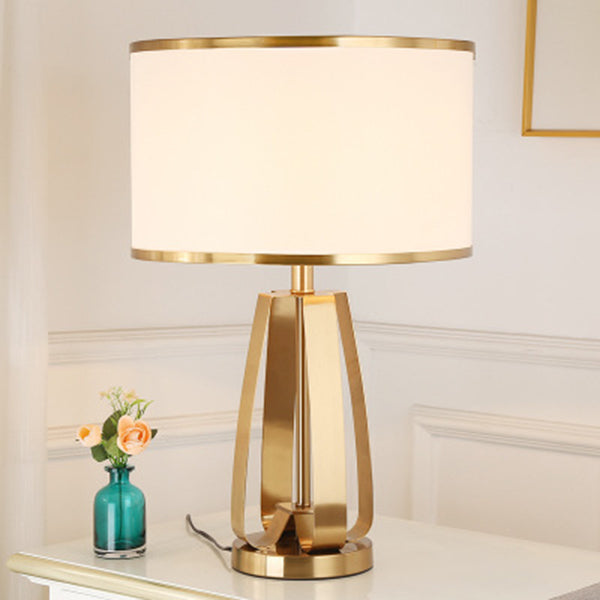 Goldene trommelförmige Tischlampe zeitgenössischer Metallnächte und Lampe für Schlafzimmer