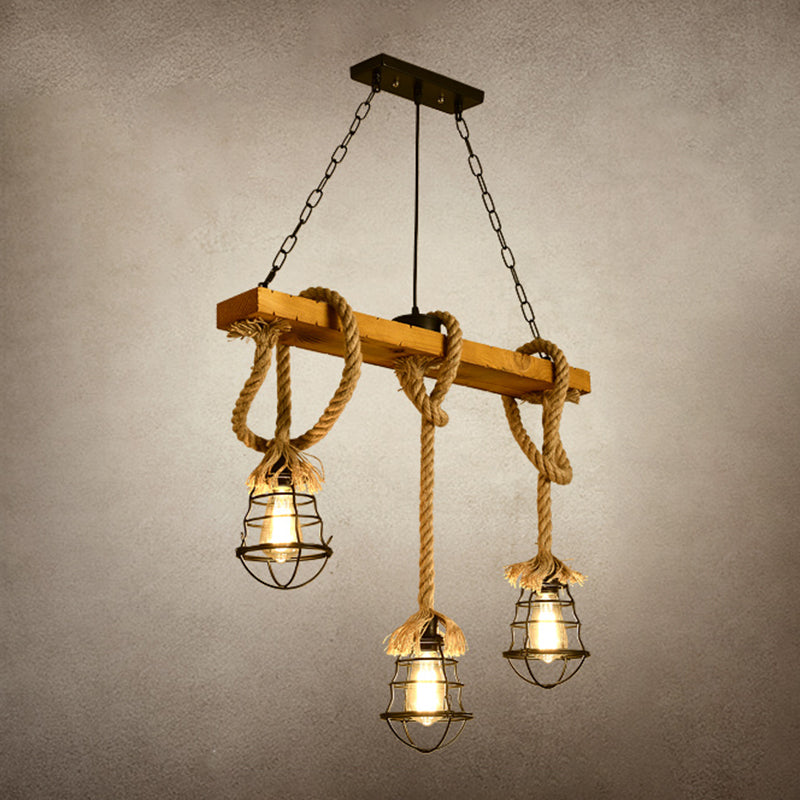 Cage Pendant Lamp Modern Multi-Head Island Lighting Fixtures with Metal Shade without Plants