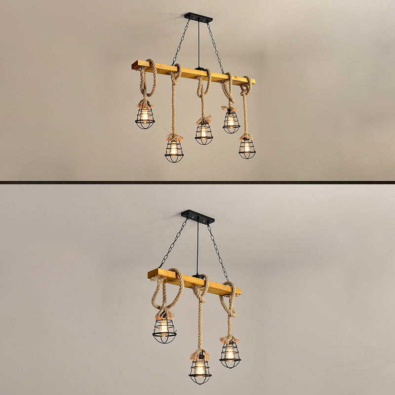 Cage Pendant Lamp Modern Multi-Head Island Lighting Fixtures with Metal Shade without Plants