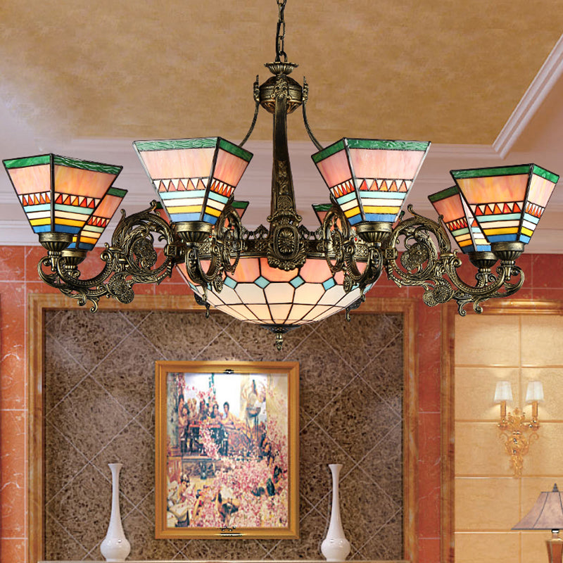 Costeo de techo de forma de bocina Candelera de vidrieras victoriana de estilo tiffany para hotel