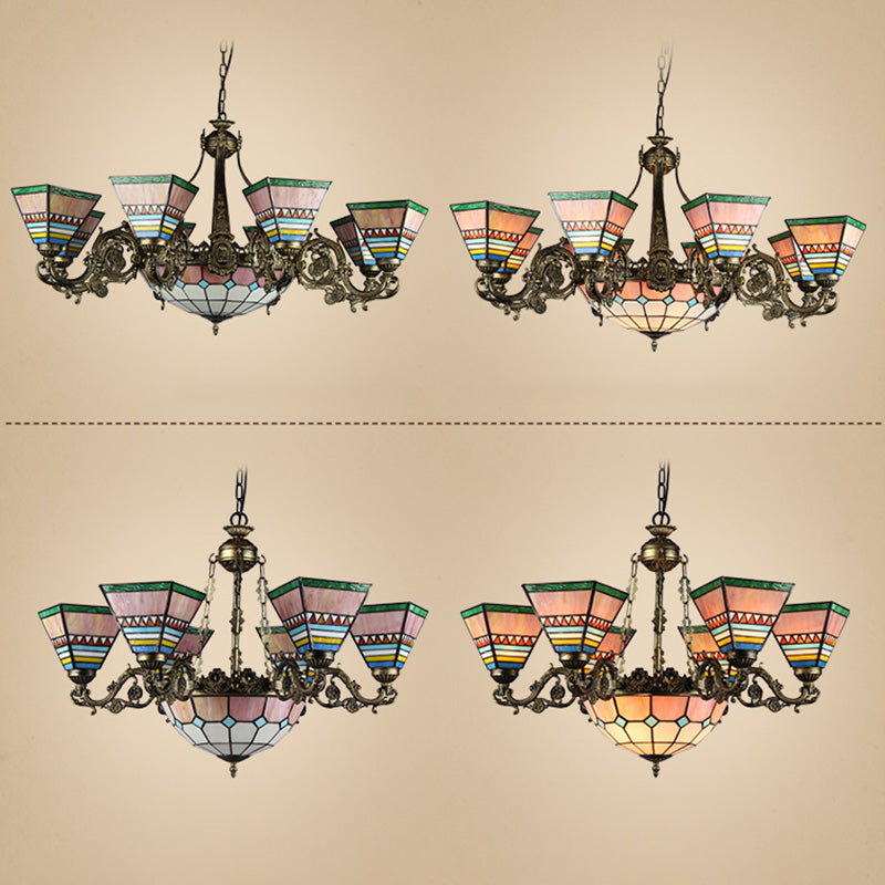 Costeo de techo de forma de bocina Candelera de vidrieras victoriana de estilo tiffany para hotel