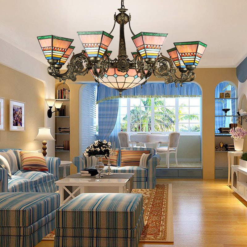 Costeo de techo de forma de bocina Candelera de vidrieras victoriana de estilo tiffany para hotel