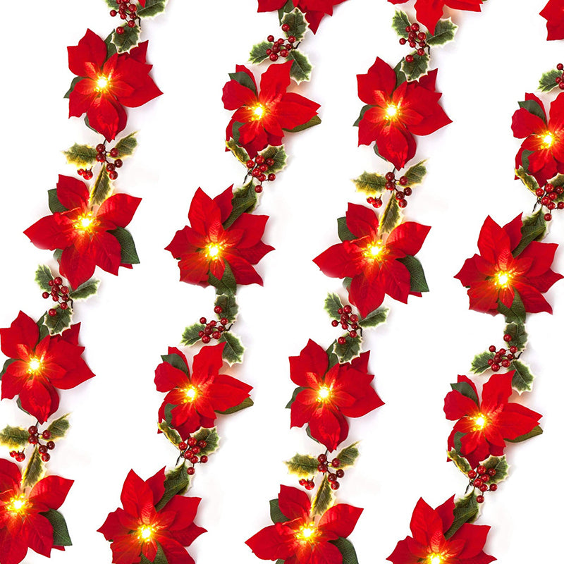 6.5ft Red Flower String Lighting Art Deco 10-Light Fabric Festive Light