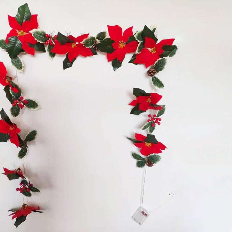 6.5ft Red Flower String Lighting Art Deco 10-Light Fabric Festive Light