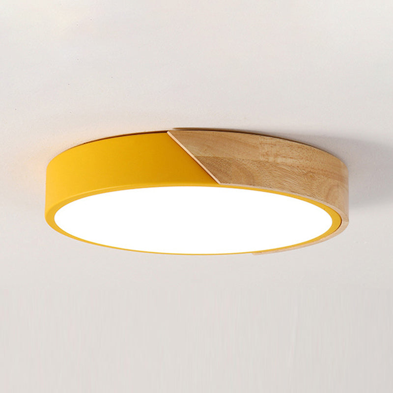 Plafonnier à 1 lumière en bois clair de forme ronde Macaron de style moderne pour le salon