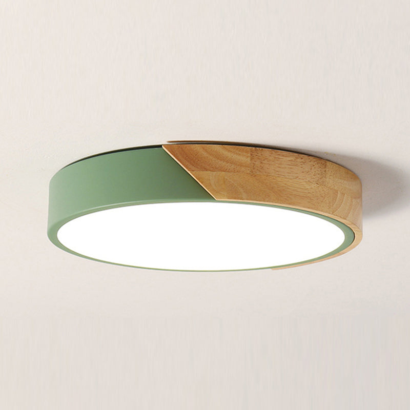 Plafonnier à 1 lumière en bois clair de forme ronde Macaron de style moderne pour le salon
