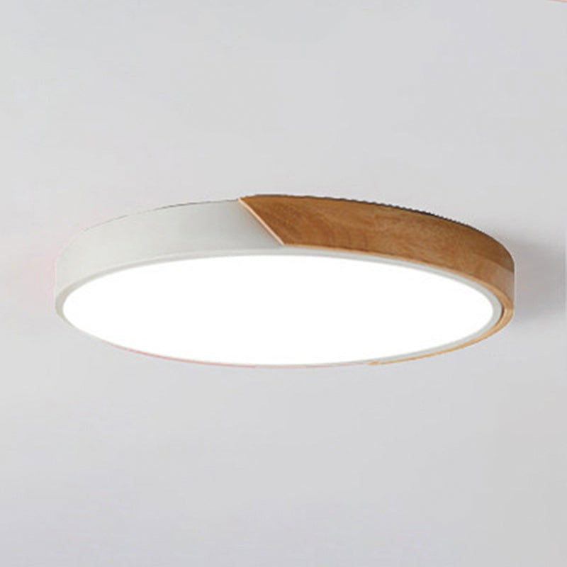 Plafonnier à 1 lumière en bois clair de forme ronde Macaron de style moderne pour le salon