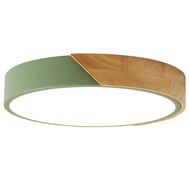 Plafonnier à 1 lumière en bois clair de forme ronde Macaron de style moderne pour le salon