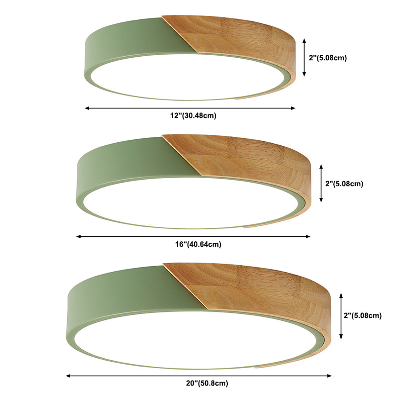 Plafonnier à 1 lumière en bois clair de forme ronde Macaron de style moderne pour le salon