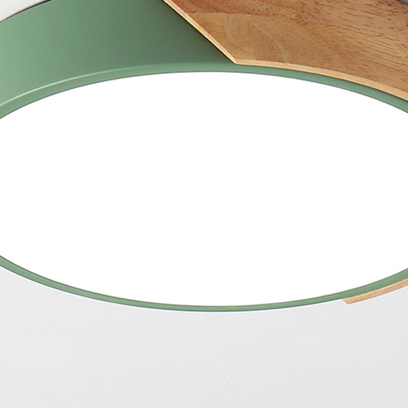 Plafonnier à 1 lumière en bois clair de forme ronde Macaron de style moderne pour le salon