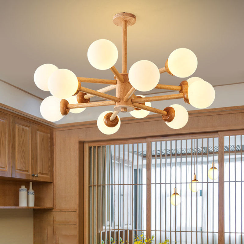 Globe Chandelier Light Fixture Modern Wood Pendant Lighting for Restaurant