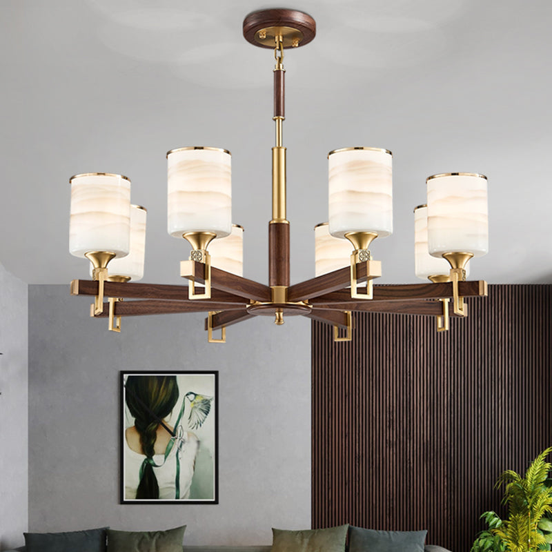 Cylinder Chandelier Light Fixtures Modern Multi-Head Brown Chandelier Pendant Lamp with Glass Shade