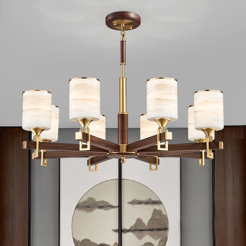 Cylinder Chandelier Light Fixtures Modern Multi-Head Brown Chandelier Pendant Lamp with Glass Shade