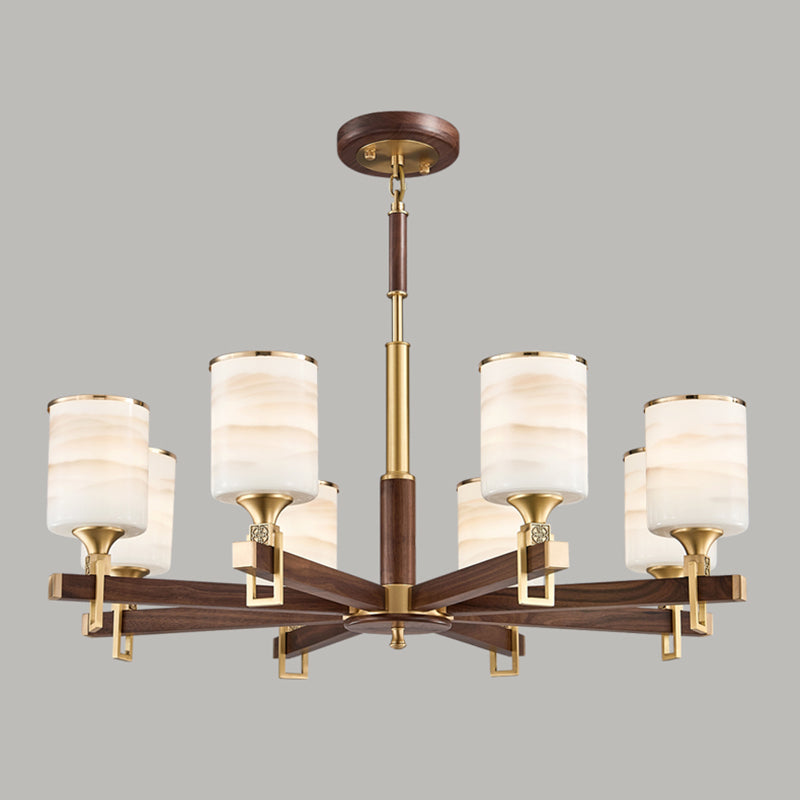 Cylinder Chandelier Light Fixtures Modern Multi-Head Brown Chandelier Pendant Lamp with Glass Shade