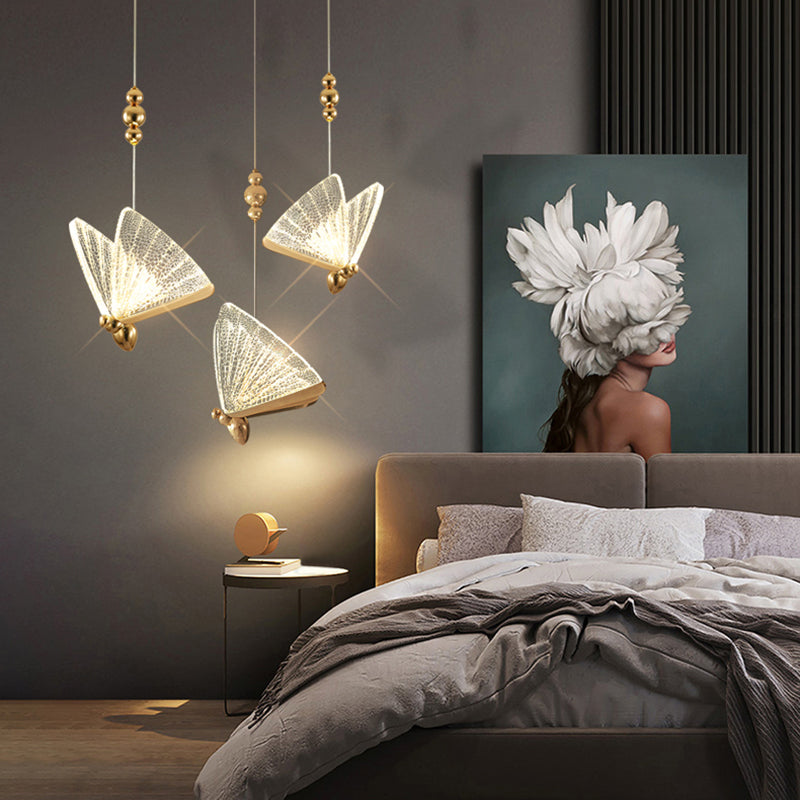 EinfachheitslED hängende hängende helle goldene Schmetterlingslampen -Lampe mit Acrylschatten