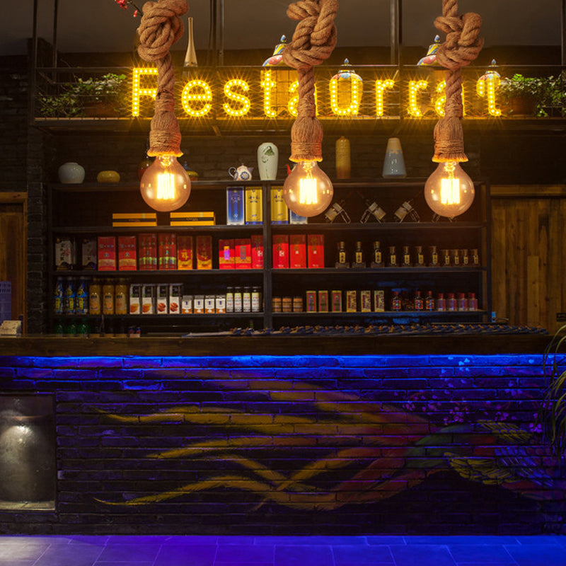 Retro Hemp Rope Pendant Light American Industrial Style Loft Hanglamp Light Fixture