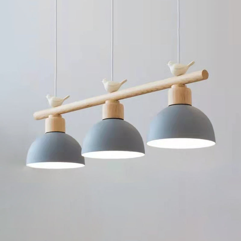 3 Lights Island Pendant Macaron Bowl Metal Pendant with Wood Electric Light Socket
